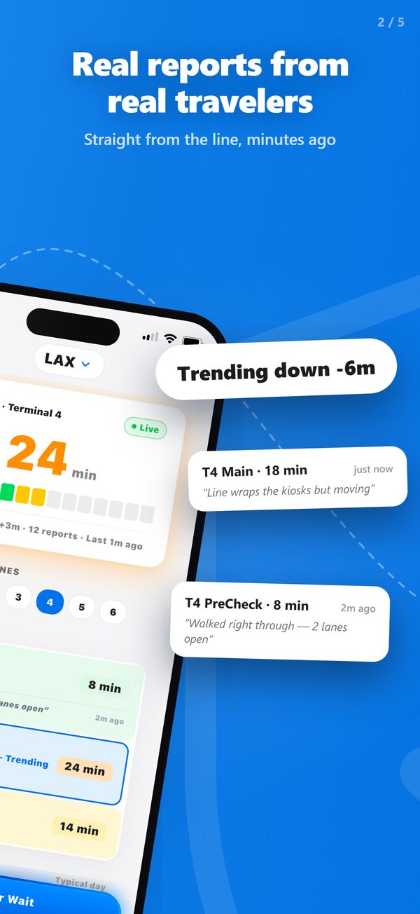 Recent traveler reports, trending down 6 minutes